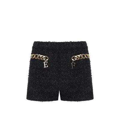Elisabetta Franchi Tweed Shorts With Logo Chain In Black