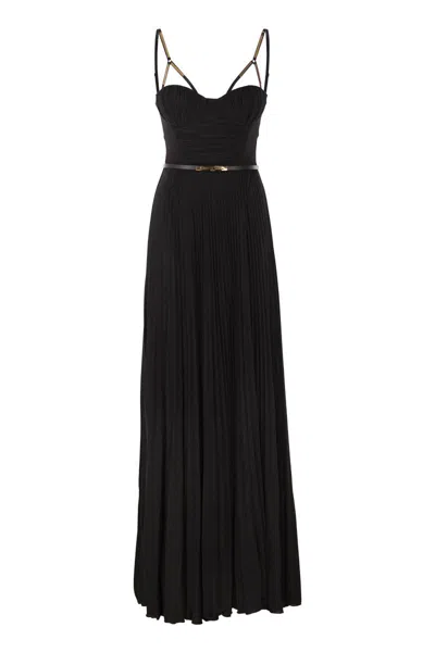 Elisabetta Franchi Black Shoulder Strap Belted Dress