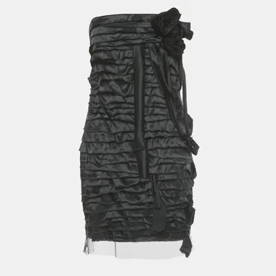 Pre-owned Elisabetta Franchi Black Silk Ribbon Detail Strapless Mini Dress L