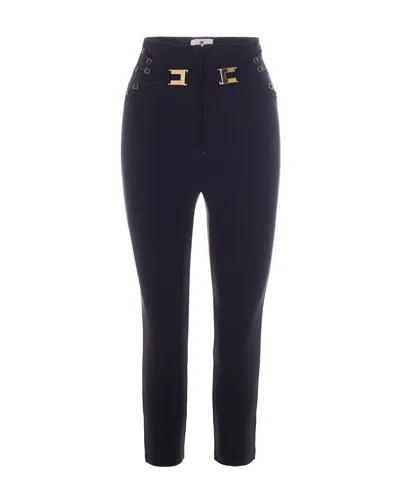Elisabetta Franchi Black Skinny Flat Front Pants In Blue