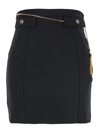 ELISABETTA FRANCHI BLACK SKIRT WITH METALLIC PENDANT AND PATCH POCKETS IN FABRIC WOMAN