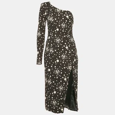 Pre-owned Elisabetta Franchi Black Starts Print Jersey One Shoulder Midi Dress M