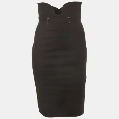 Pre-owned Elisabetta Franchi Black Stretch Cotton Pencil Skirt M