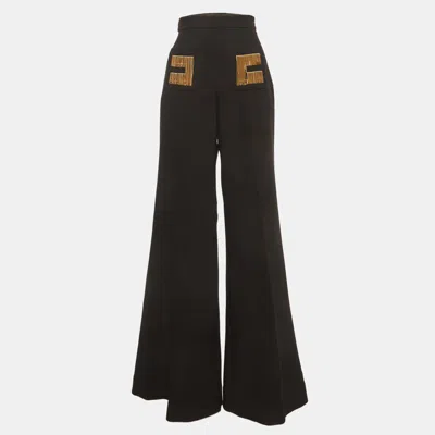 Pre-owned Elisabetta Franchi Black Stretch Crepe Bell Bottom Pants M