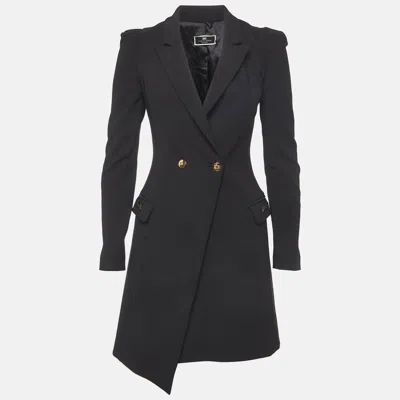 Pre-owned Elisabetta Franchi Black Stretch Crepe Double Breasted Blazer Dress S