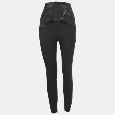 Pre-owned Elisabetta Franchi Black Stretch Crepe High Waist Skinny Trousers S