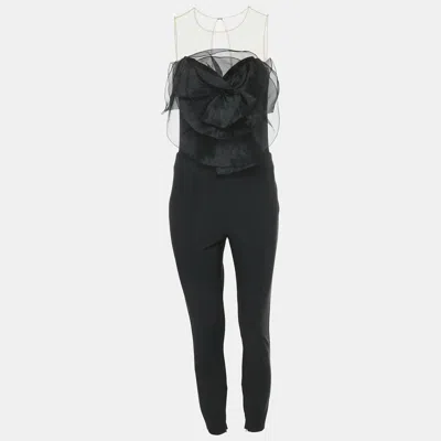 Pre-owned Elisabetta Franchi Black Stretch Gabardine Applique Detail Jumpsuit M