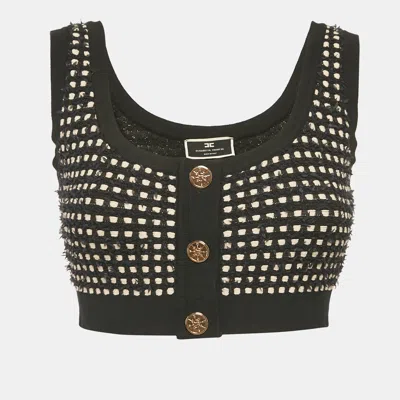 Pre-owned Elisabetta Franchi Black Stretch Tweed Crop Top S