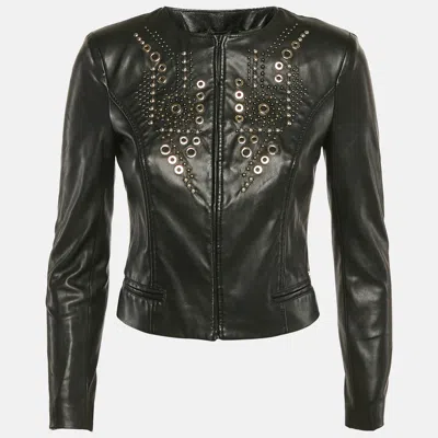 Pre-owned Elisabetta Franchi Black Studded Faux Leather Biker Jacket S