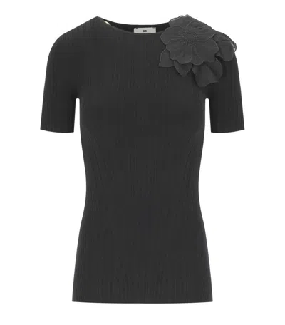 Elisabetta Franchi Black T-shirt With Flower