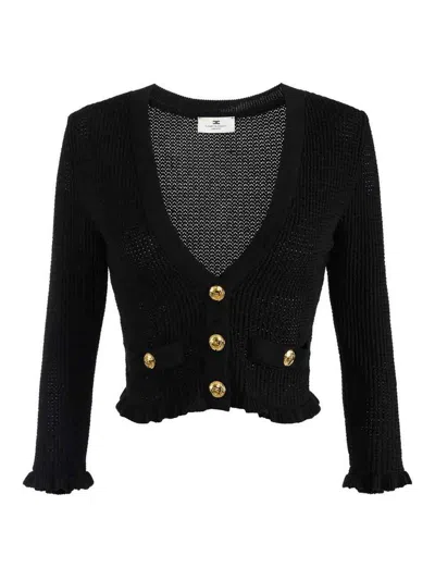 ELISABETTA FRANCHI SUÉTER CON ESCOTE BARCO - NEGRO