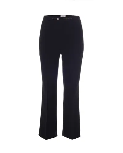 Elisabetta Franchi Black Trumpet Polyester Flared Pants In Blue