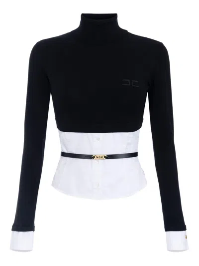 ELISABETTA FRANCHI BLACK TURTLENECK WITH POPLIN INSERT ELISABETTA FRANCHI