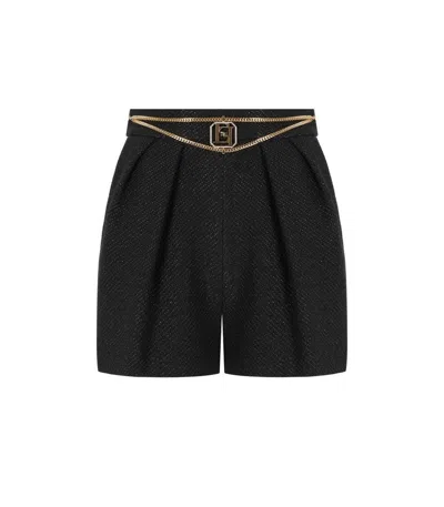 ELISABETTA FRANCHI ELISABETTA FRANCHI  BLACK TWEED SHORTS WITH CHAIN