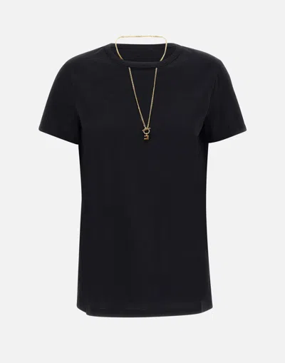 Elisabetta Franchi Black Urban Cotton Jersey T Shirt With Cut Out Detail