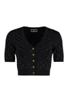 Elisabetta Franchi Rhinestone-logo Cropped Cardigan In Black