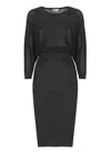 Elisabetta Franchi Black Viscose Midi Dress With Perforated Detailing In Black