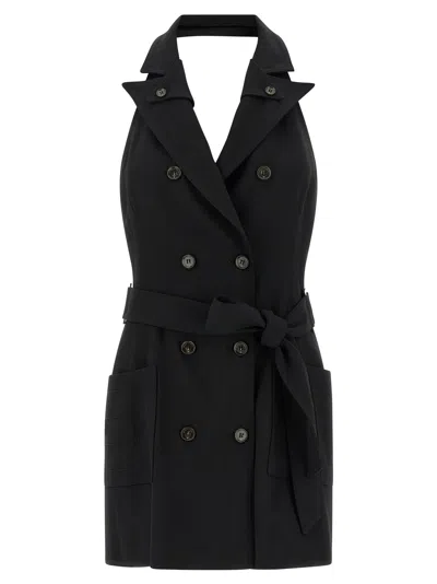 Elisabetta Franchi Double-breasted Gabardine Mini Dress With Monogram Satin Lining In Black