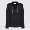 Elisabetta Franchi Chain Detail V-neck Pleated Back Top In Black