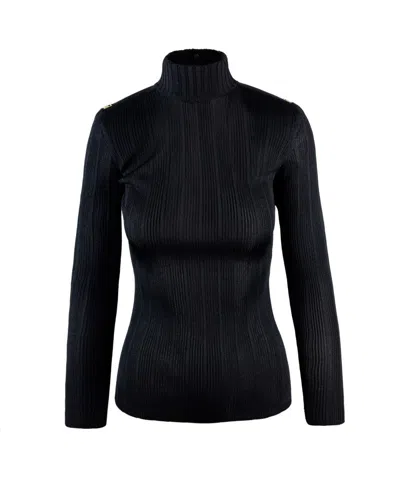 ELISABETTA FRANCHI BLACK VISCOSE YARN SWEATER WITH LOGO DETAILS