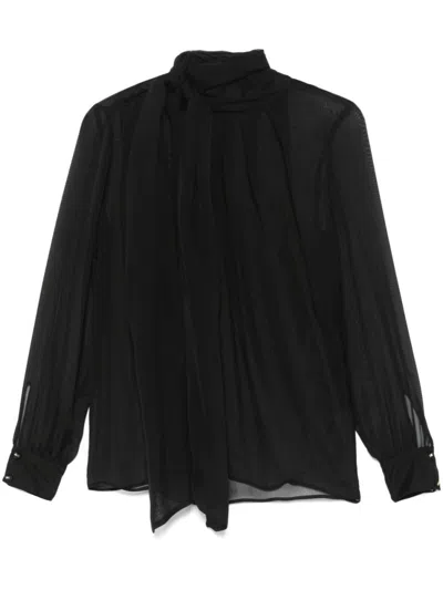 ELISABETTA FRANCHI BLACK VOILE TIE-NECK BLOUSE