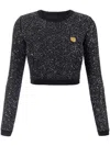 Elisabetta Franchi Sequin-thread Wool Crop Top In Black
