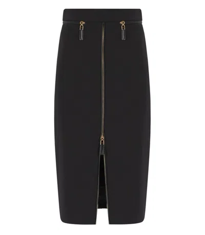 ELISABETTA FRANCHI BLACK ZIPPED MIDI SKIRT