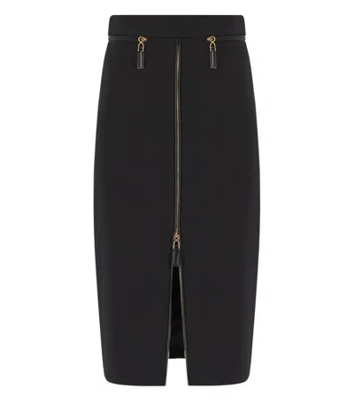 Elisabetta Franchi Black Zipped Midi Skirt