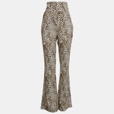 Pre-owned Elisabetta Franchi Black/beige Leopard Print Wide Leg Trousers M