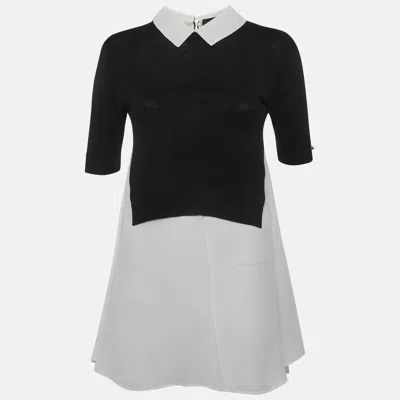 Pre-owned Elisabetta Franchi Black/cream Knit And Crepe T-shirt Style Mini Dress S