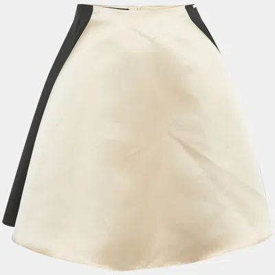 Pre-owned Elisabetta Franchi Black/cream Satin Pleated Skirt M