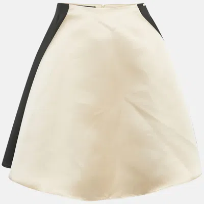 Elisabetta Franchi Black/cream Satin Pleated Skirt In Neutral