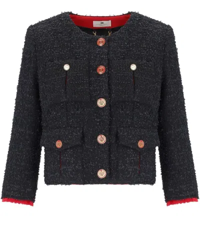 ELISABETTA FRANCHI ELISABETTA FRANCHI BLACK/RED PASSION TWEED CROPPED JACKET