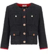 Elisabetta Franchi Black/red Passion Tweed Cropped Jacket In Black