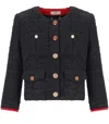 Elisabetta Franchi Black/red Passion Tweed Cropped Jacket In Black