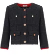 Elisabetta Franchi Black/red Passion Tweed Cropped Jacket In Black