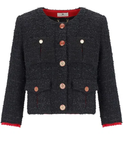 ELISABETTA FRANCHI ELISABETTA FRANCHI BLACK/RED PASSION TWEED CROPPED JACKET