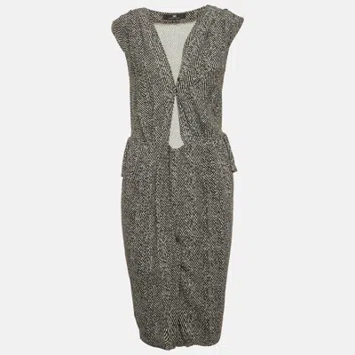 Pre-owned Elisabetta Franchi Black/white Herringbone Stretch Crepe Wrap Mini Dress S