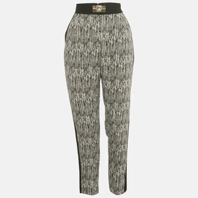 Pre-owned Elisabetta Franchi Black/white Printed Crepe Formal Trousers M