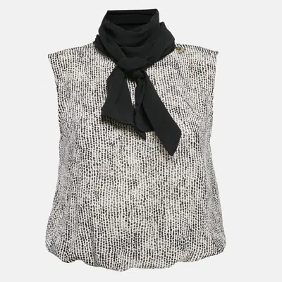 Elisabetta Franchi Black/white Printed Silk Bow Neck Top