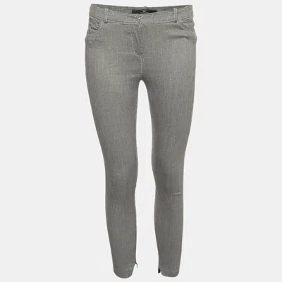 Pre-owned Elisabetta Franchi Black/white Textured Linen Blend Cropped Pants S