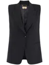 Elisabetta Franchi Blanded Wool Vest In Black In Black