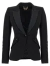 Elisabetta Franchi Tailored Blazer With Satin Lapel In Black