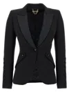 Elisabetta Franchi Tailored Blazer With Satin Lapel In Black