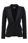 Elisabetta Franchi Tailored Blazer With Satin Lapel In Black