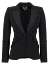 Elisabetta Franchi Tailored Blazer With Satin Lapel In Black