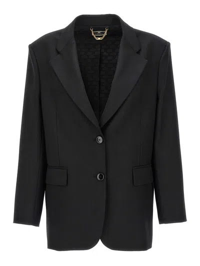 Elisabetta Franchi Double-breasted Wool Blazer In Black