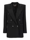 Elisabetta Franchi Double-breasted Crpe Satin Blazer In Black