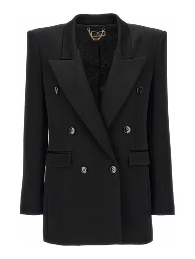 Elisabetta Franchi Double-breasted Crpe Satin Blazer In Black