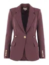 Elisabetta Franchi Burgundy Tailored Blazer With Gold Buttons And Peak Lapels In Red